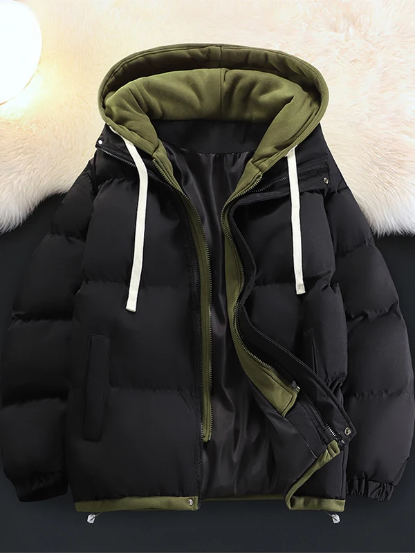 

Модная хлопковая куртка для мужчин Зима 2025: Новая молодежная утепленная теплая модная мужская верхняя одежда с капюшоном, приталенный крой, длинный рукав