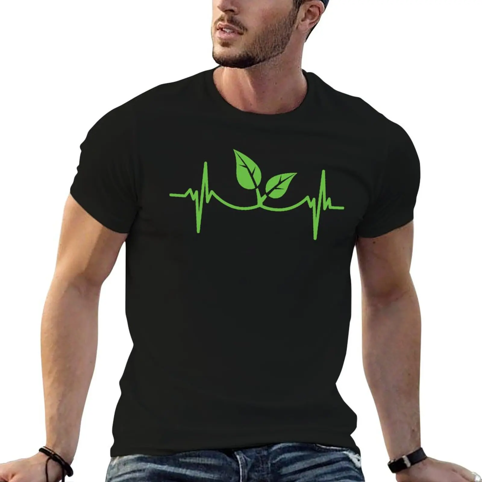Heartbeat Plant Heartbeat, Pulse Green, Vegan, Frequency Wave Planet T-Shirt Urban Style Print T-Shirt