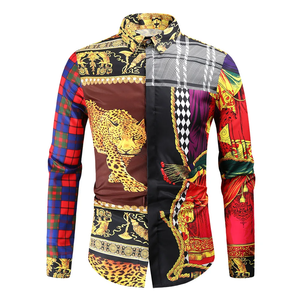 Leopard 3D Digital Printing Shirts For Men Long Sleeve Streetwear Spring Quality Polyester Easy Care Banquet Chemise Homme M-4XL