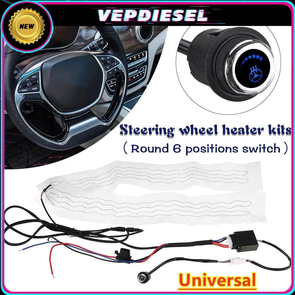 

Комплект чехлов на руль с подогревом, 6 уровней, 25 дюймов, для универсальных автомобильных аксессуаров