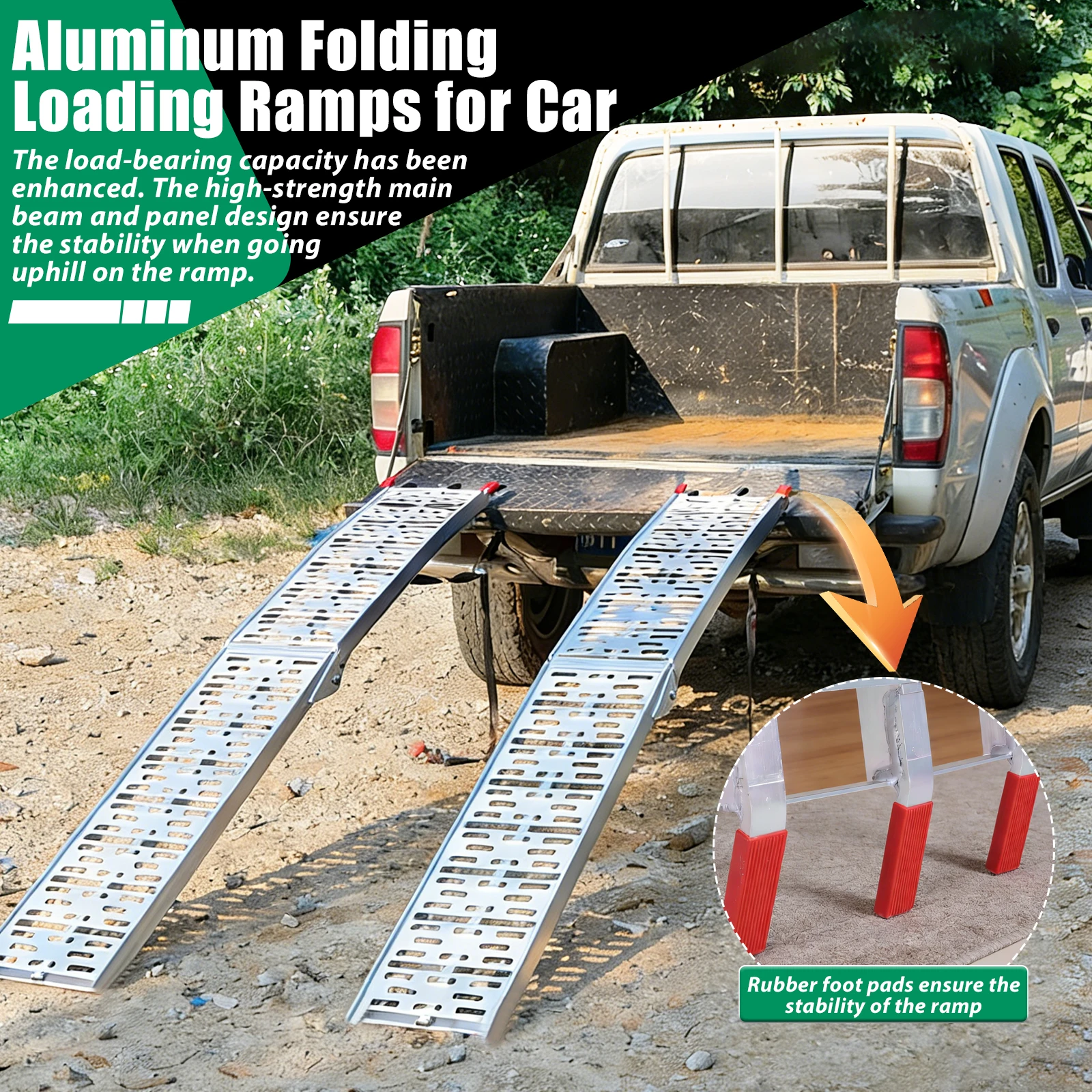 

2PCS 7.3ft Aluminum Loading ATV Ramp Folding Dirt Bike Ramp with Load Straps for Pickup Trucks Motorcycles ATVs Lawn Mowers