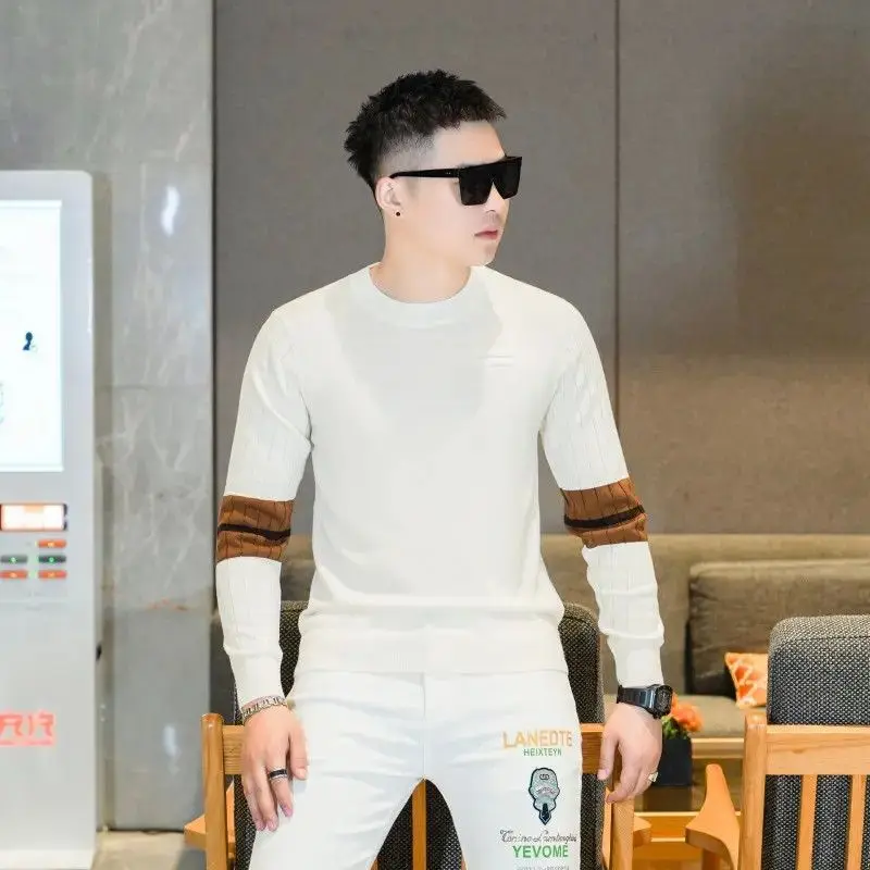 

Осенне-зимний приталенный вязаный свитер с круглым вырезом и длинными рукавами, универсальный дизайн в тонкую полоску, модный базовый стиль