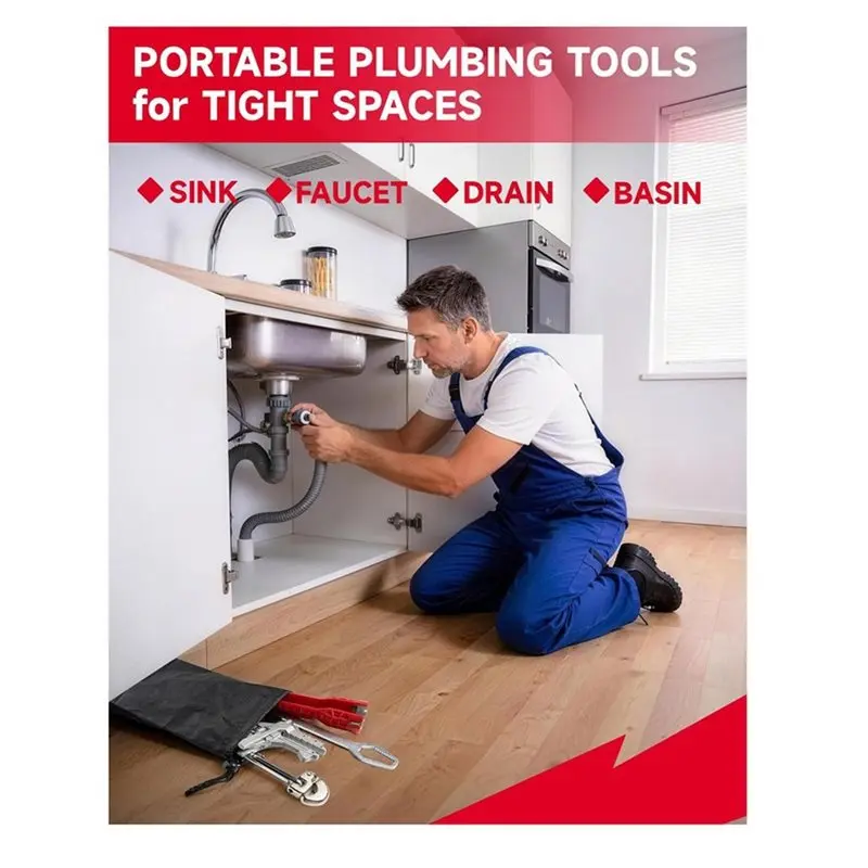 B23B For Tight Space Suitable 6 Pcs Multifunctional Sink& Basin Wrench Set, For Kitchen& Bathroom Plumbing Tools Kit