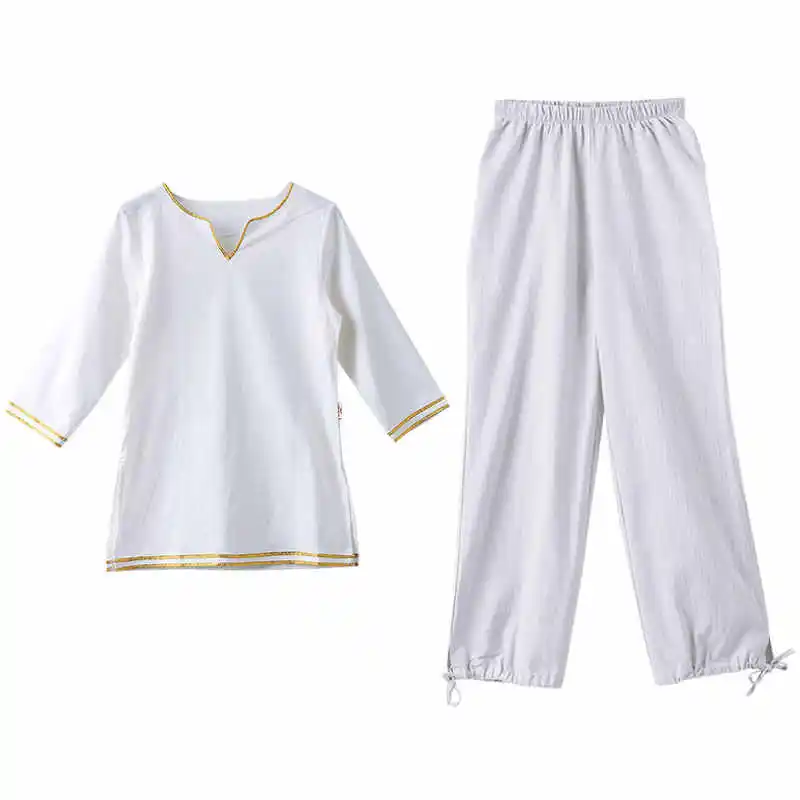 Zen/Yoga Practice uniform for Women - Loose-Fit Linen/Cotton Two-Piece White Buddhist Meditation Outfit,Wushu Kungfu Taiji set view 5