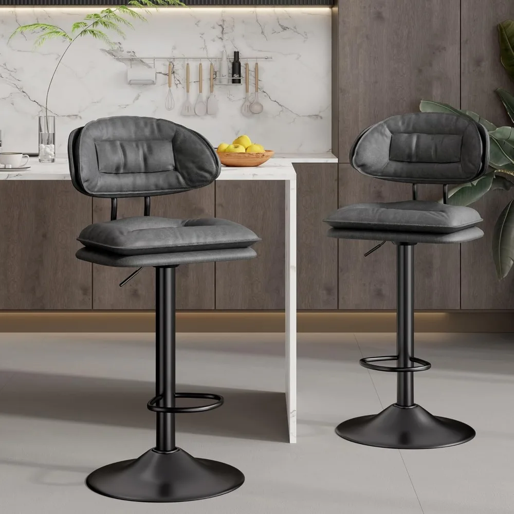 Modern Adjustable Swivel Bar Stools Set of 2 - Double-Layer Upholstered Counter Height Chairs for Kitchen Island