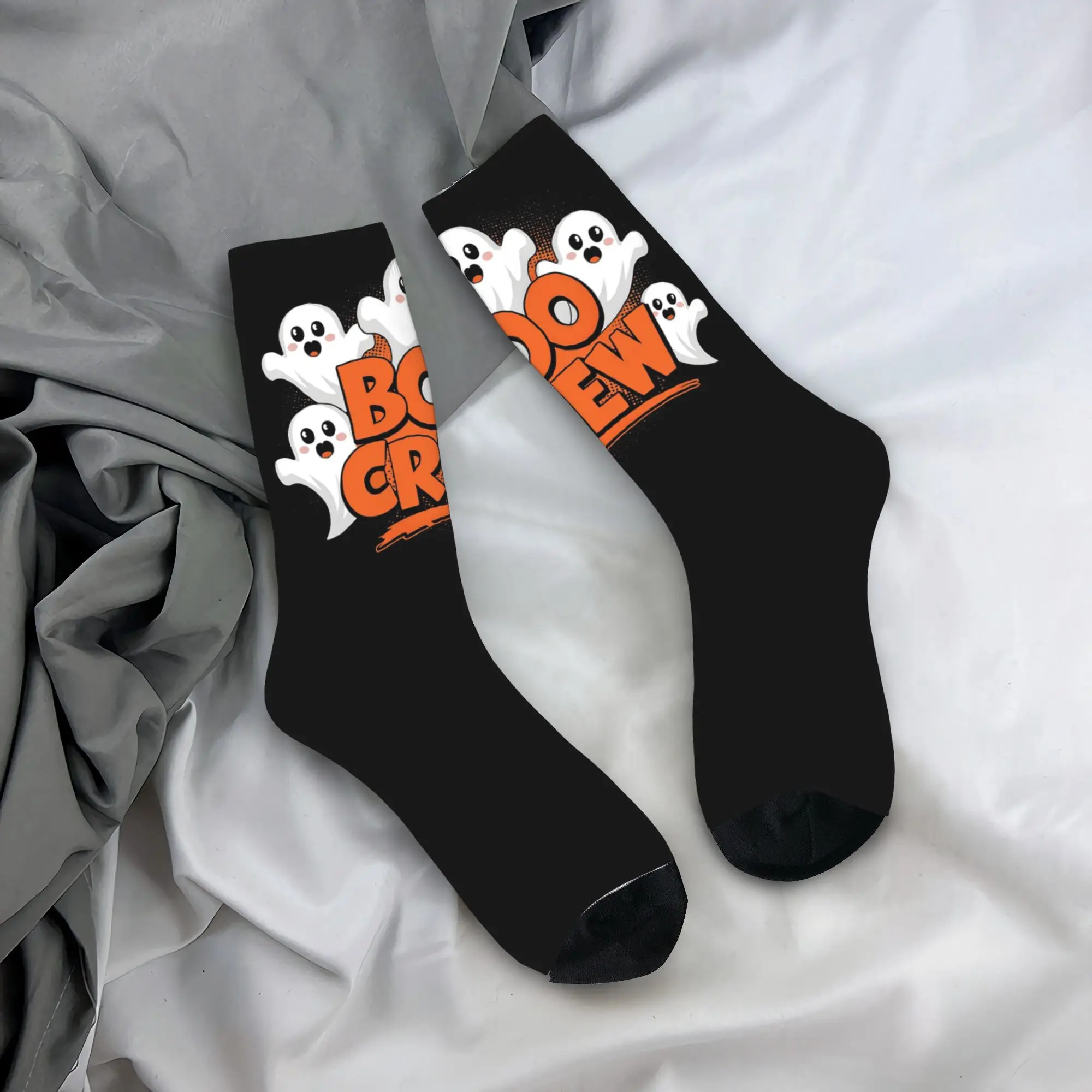 All Seasons Halloween Boo Crew Socks Harajuku Sweat Absorbing Stockings Crew Socks for Men Women Birthday Present
