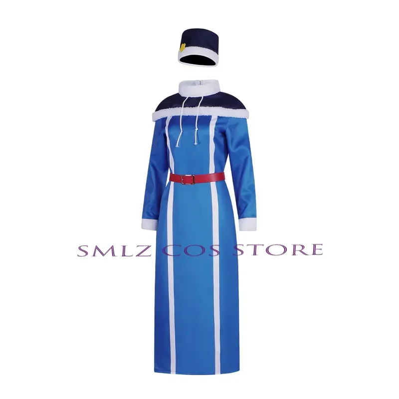 Juvia Lockser Cosplay Anime Fairy Tail Costume Blue Dress Juvia Uniform Hat Prop Wig Set Halloween Party Outfit for Women