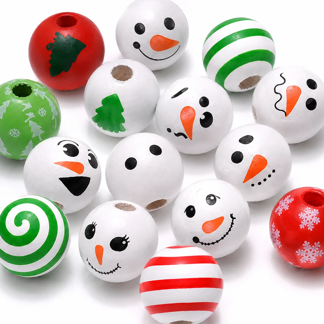 10/20 Stück 19mm Gemischte Weihnachts-Holzperlen mit Niedlichen Schneemann-, Schneeflocken- und Baum-Motiven, Lose Abstandsperlen für Feiertags-DIY-Bastelarbeiten – Detail 1