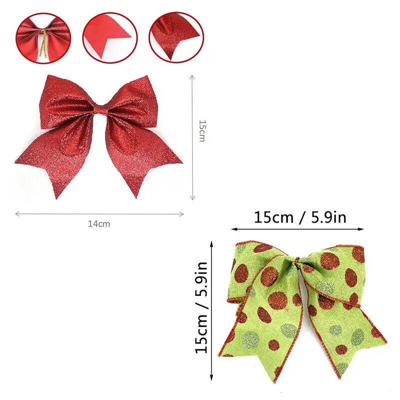 10Pcs Glitter Christmas Bows Hanging Bowknot Xmas Tree Decoration Gift Wrap Bow EVA Shop Display Wedding Arch Decor