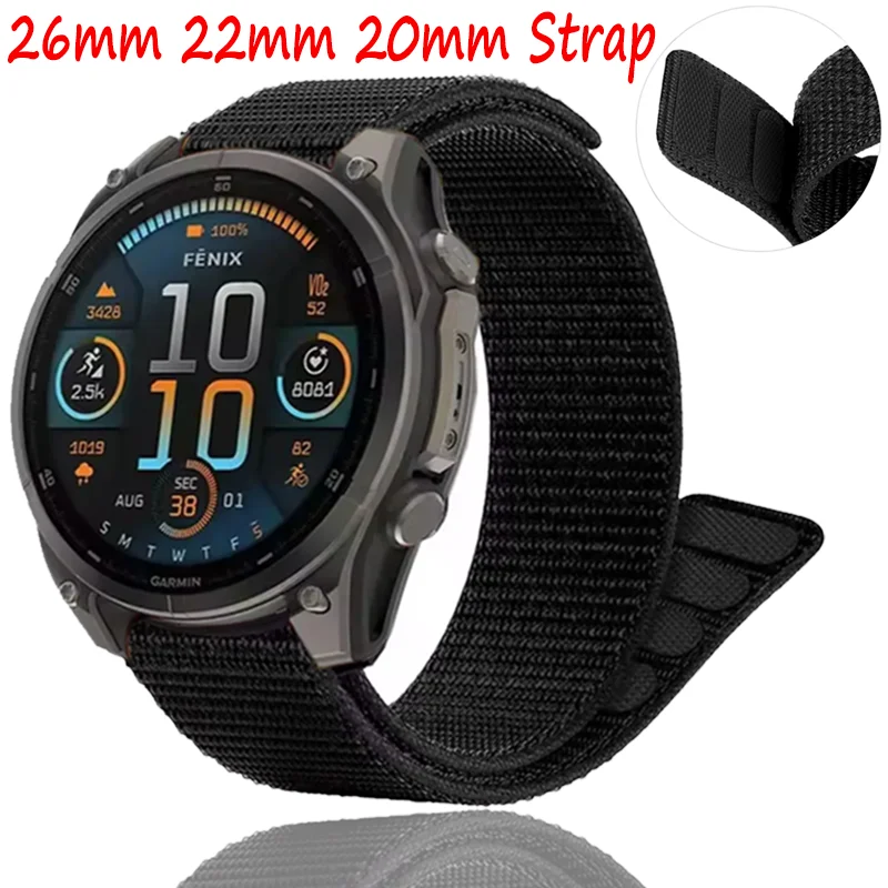 26mm 22mm 20mm Hakenschlaufe Nylonband für Garmin Fenix/Tactix/Quatix 8 Sport Atmungsaktives Armband für Forerunner 970/965 Instinct 3