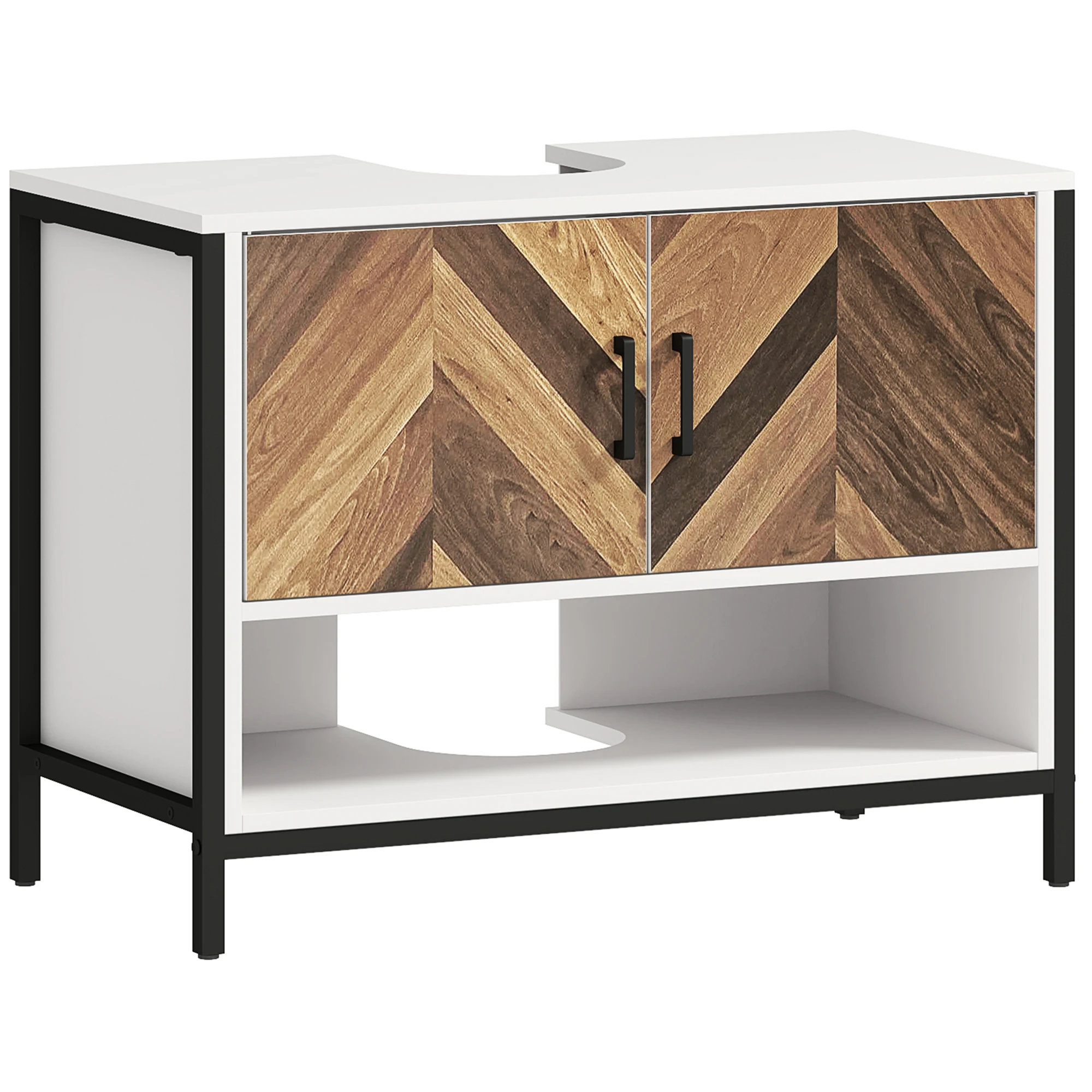 HOMCOM Mueble bajo Lavabo con 2 Puertas y Compartimento 80x40x60cm Crema y Nogal