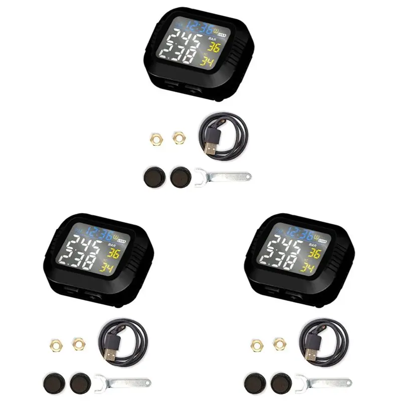 M50K-3X Waterproof Motorcycle Real Time Tire Pressure Monitoring System External Sensor Wireless LCD Display Moto TPMS