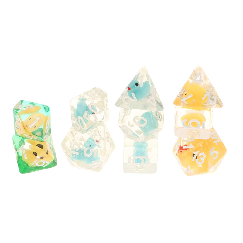 7 pçs conjunto de dados de resina poliédrico em linha animais patos d4 d6 d8 d10 d12 d20 dados para jogo de cartas de tabuleiro e jogos de mesa jogos de matemática