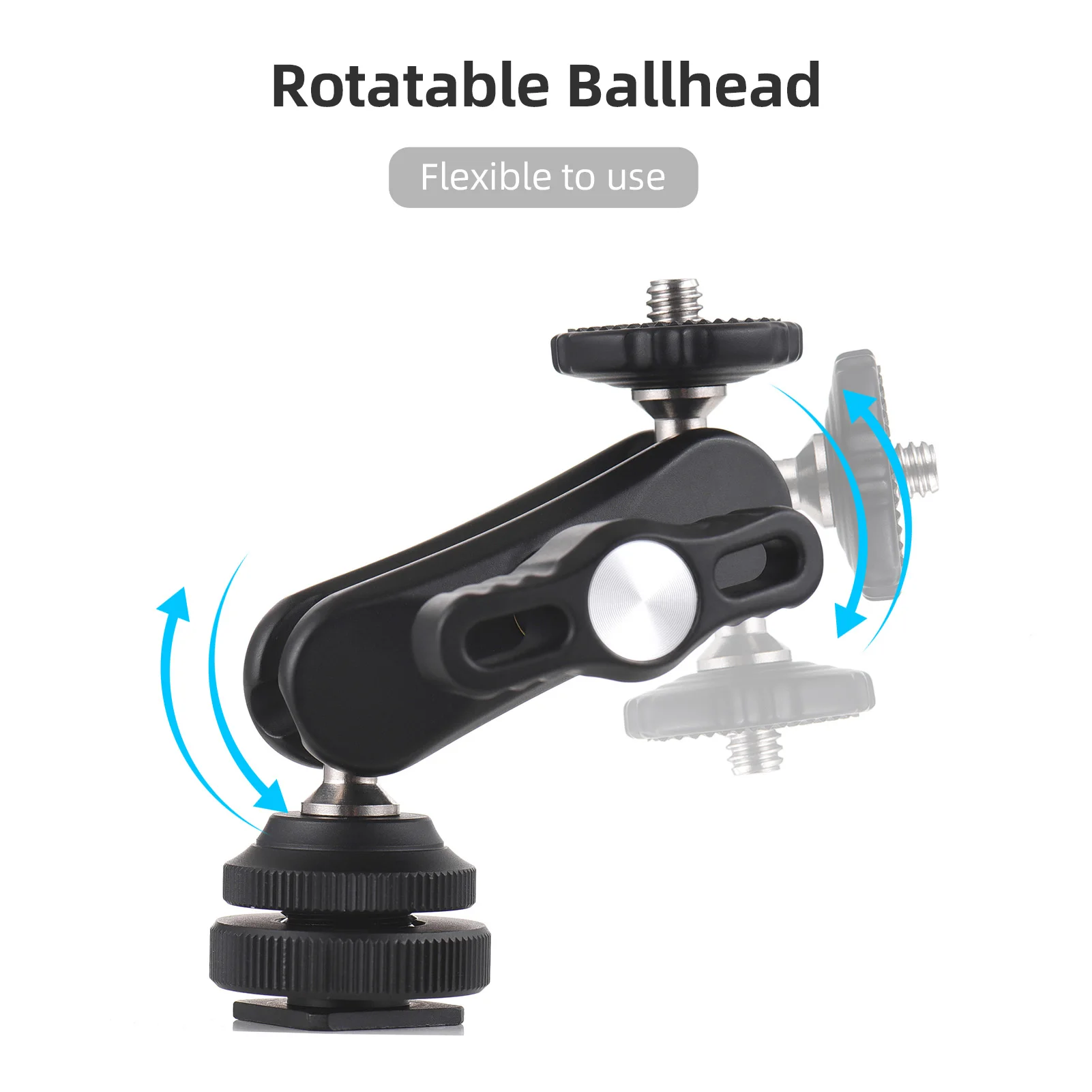 Multi-Function Ballhead Mini Cool Double Ball Dead Adapter w/ Cold Shoe Mount & 1/4 Inch Screw for DSLR Camera Camcorder Monitor