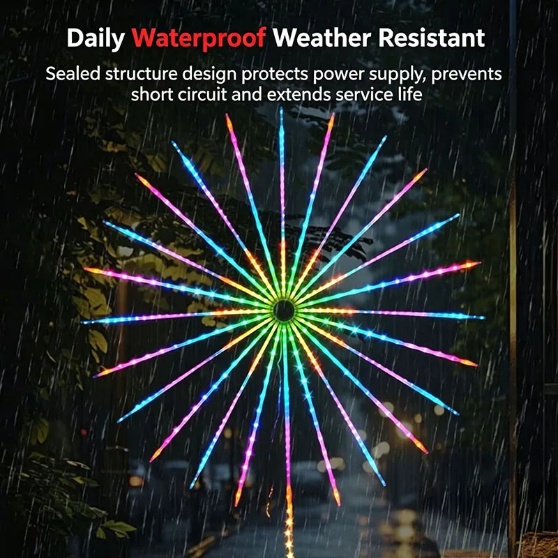 Outdoor Programmable Two‑Sided Firework Display Lamp 2026, Anti‑Rain Anti‑Sun LED Light for Garden Holiday Festive Occasion Deco