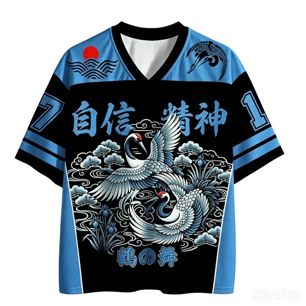 Summer Fashion New Design National-style Crane Dance 3D Printing Men's Women's V-Neck Sports T-Shirt Street Y2K Family Clothing