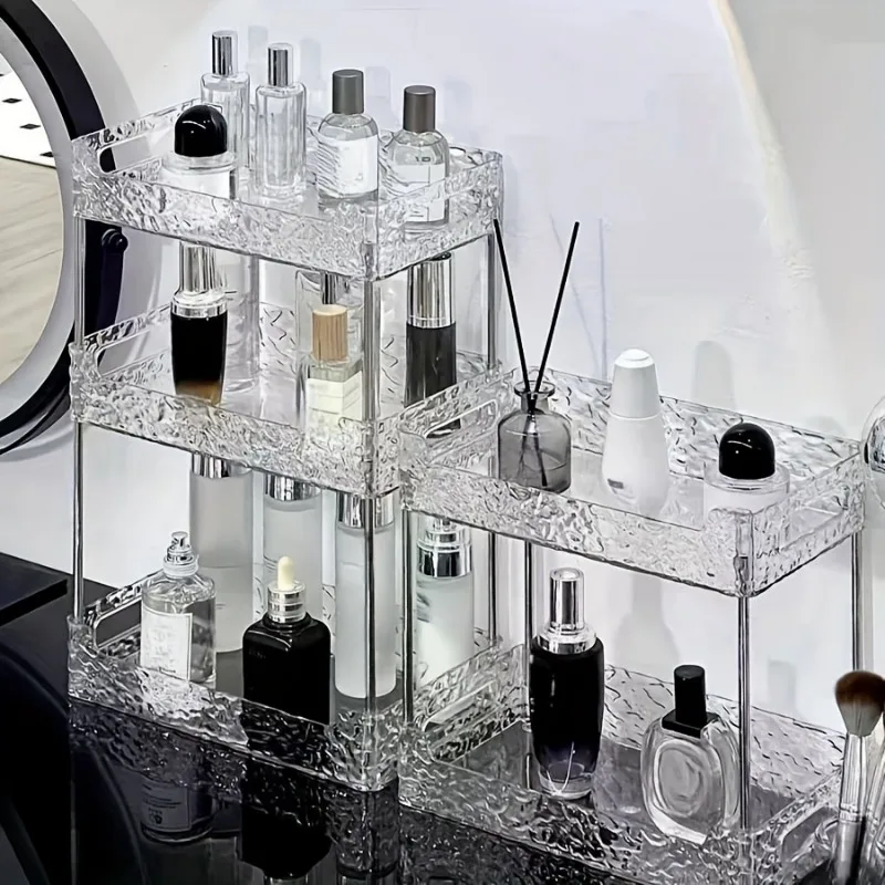 Adjustable Chic Vanity Organizer - Luxury Transparent, Large Capacity Plastic Cosmetic Storage Rack