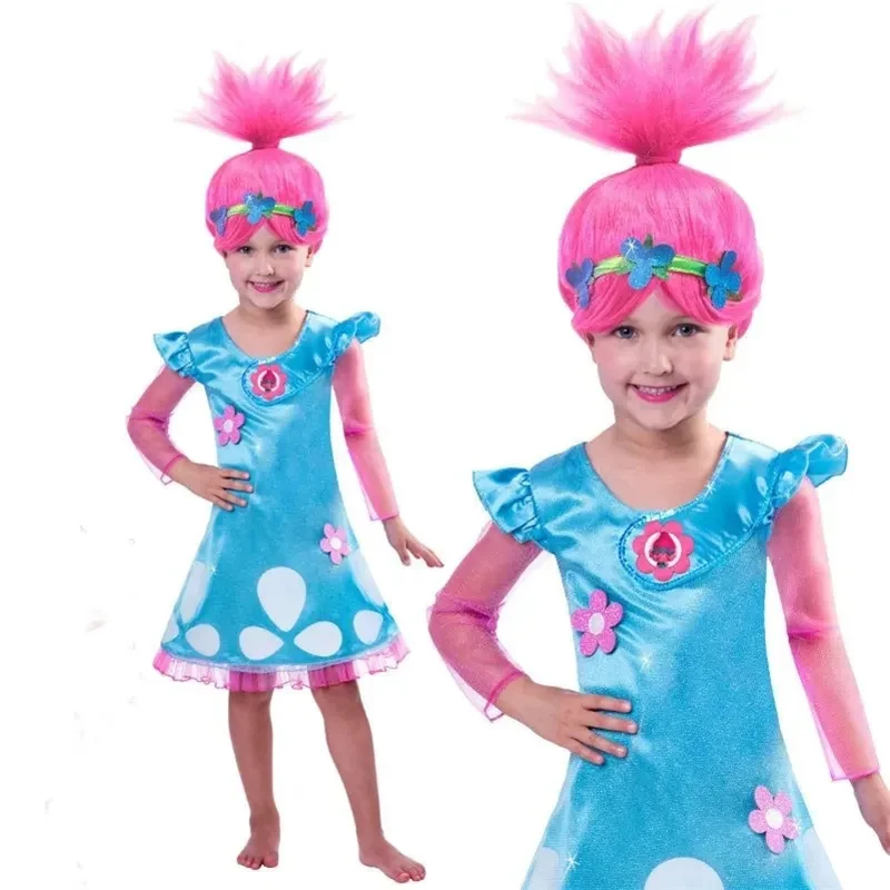 ❤ Nuevo Vestido de Cosplay o Lei 2026, Vestido de Princesa Poppy, Disfraz de Cumpleaños de Trolls Branch, Trajes de Carnaval con Peluca ★ Disfraz de Halloween