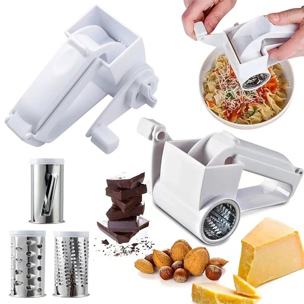 

3pcs Stainless Steel Cheese Manual Grater Vegetable Nut Rotary Shredder with Handle Grate Shred Hard Food Handheld Kitchen Tool