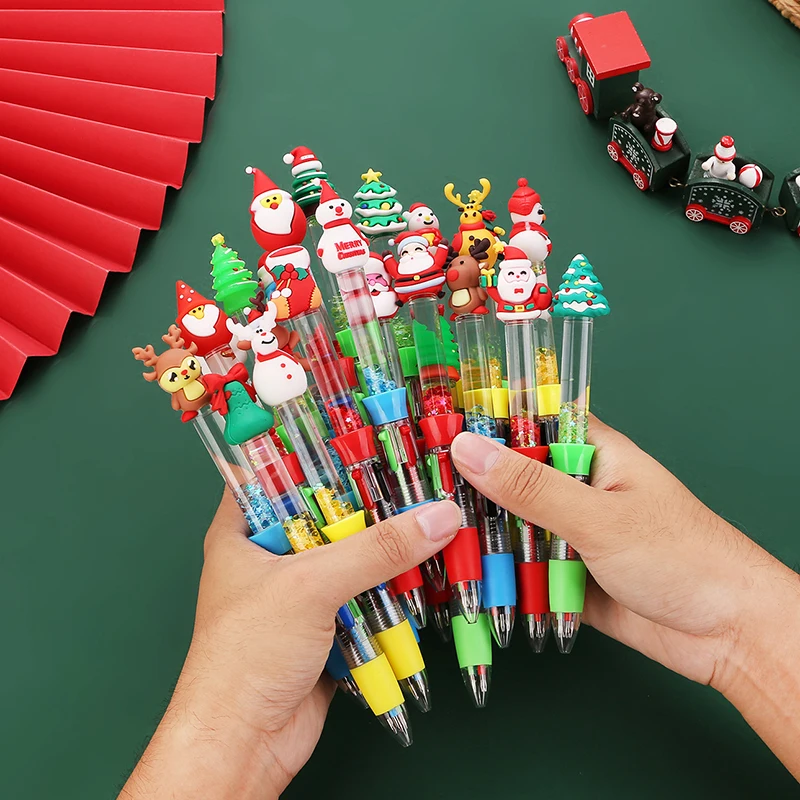 Bolígrafo Kawaii de Navidad de 4 colores, bonitos dibujos animados multicolores, suministros de papelería para escritura escolar para niños, regalos