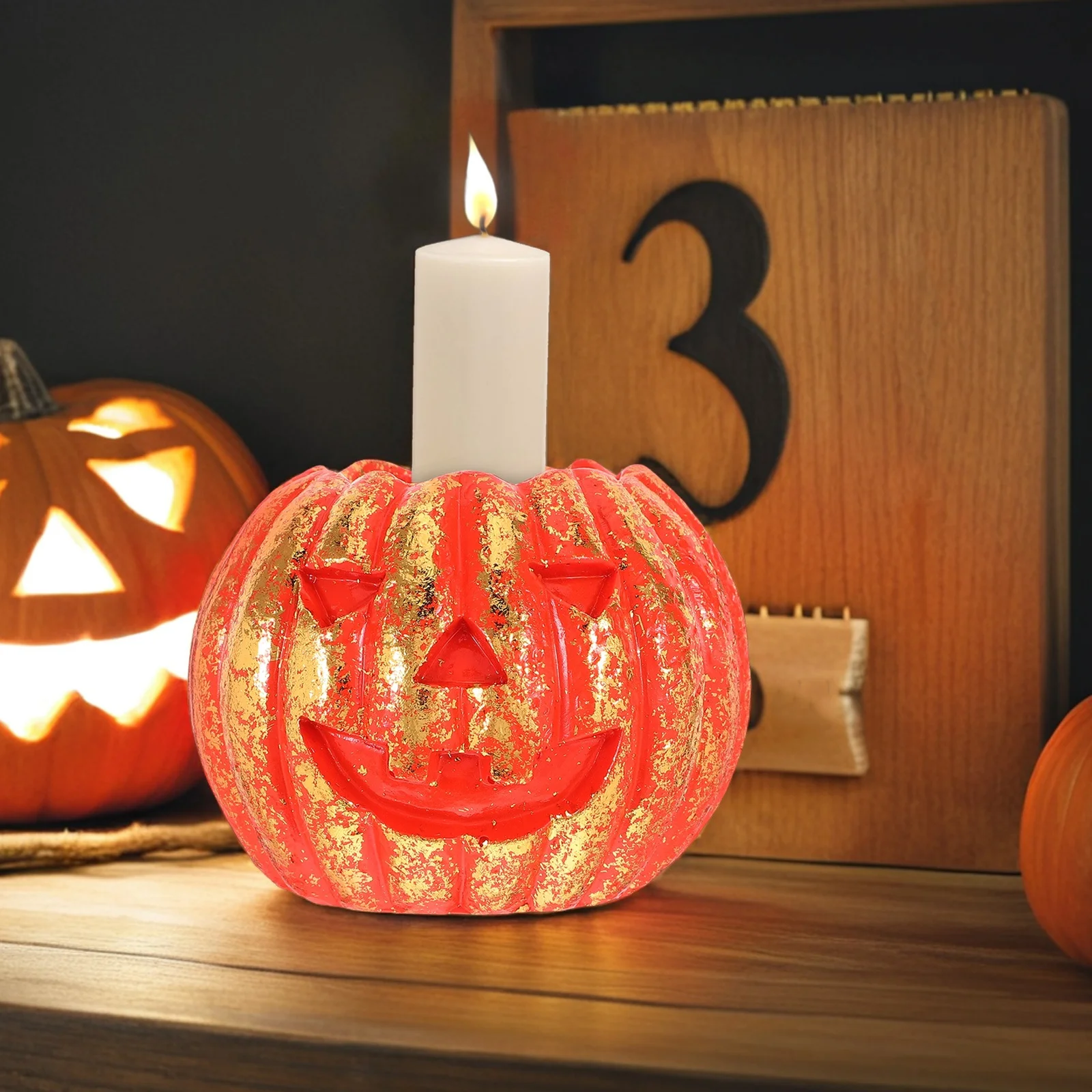 Pumpkin Holder Resin Halloween Tea Light Taper Stand Fall Table Centerpiece Thanksgiving Decorations