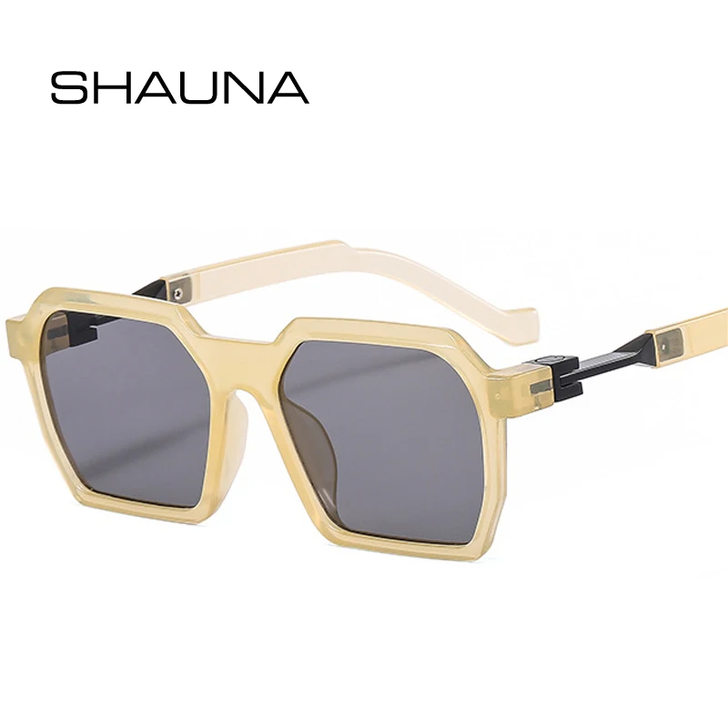 

SHAUNA Retro Men Polygon Square Sunglasses Fashion Brand Designer Shades UV400 Women Trending Jelly Grey Orange Sun Glasses