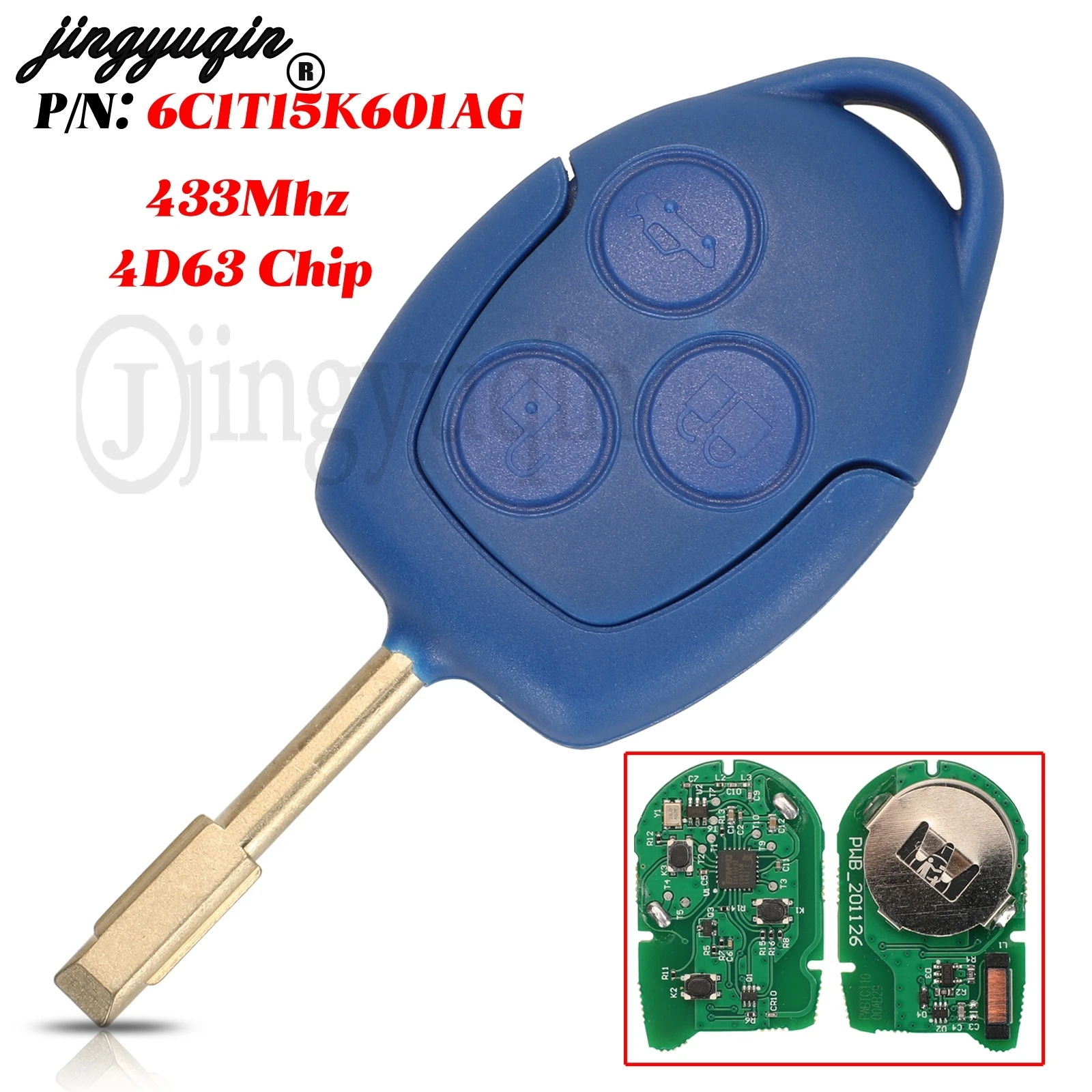 jingyuqin 3 Buttons For Ford Transit WM VM 2006-2014 Fob Remote Control Car Key 433MHz 4D63 Chip 6C1T15K601AG Uncut FO21 Blade