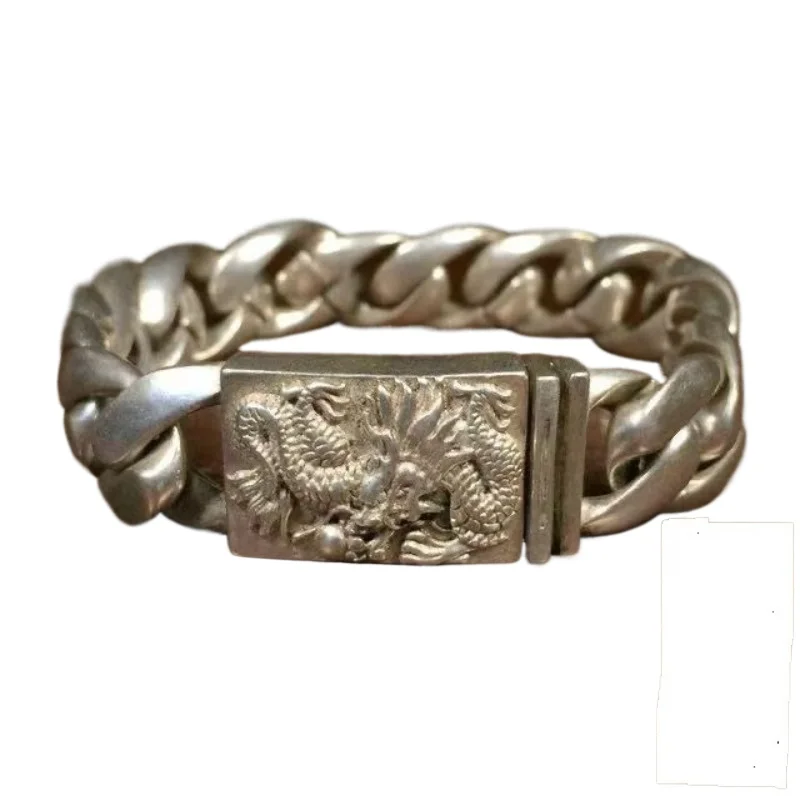 Exquisite Asian Old Tibet Silver  fashion jewelry Hand Cast Dragon Statue Bracelet Gift Nice