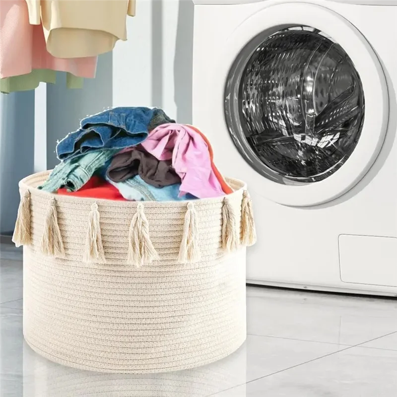 

Rope Baskets For Storage Woven Hamper Home Storage Baskets Cotton Rope Laundry Basket Medium Rope Storage Organizer-AT36