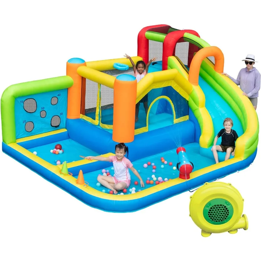 

Надувной дом для прыжков с водой для большого и наружного двора. Веселый большой надувной дом с функцией водной горки и встроенной.