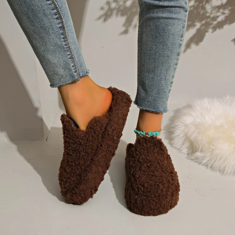 

Новые уютные плюшевые тапочки для женщин 2026 года, теплые нескользящие зимние домашние туфли, мягкие пушистые шлепанцы для дома