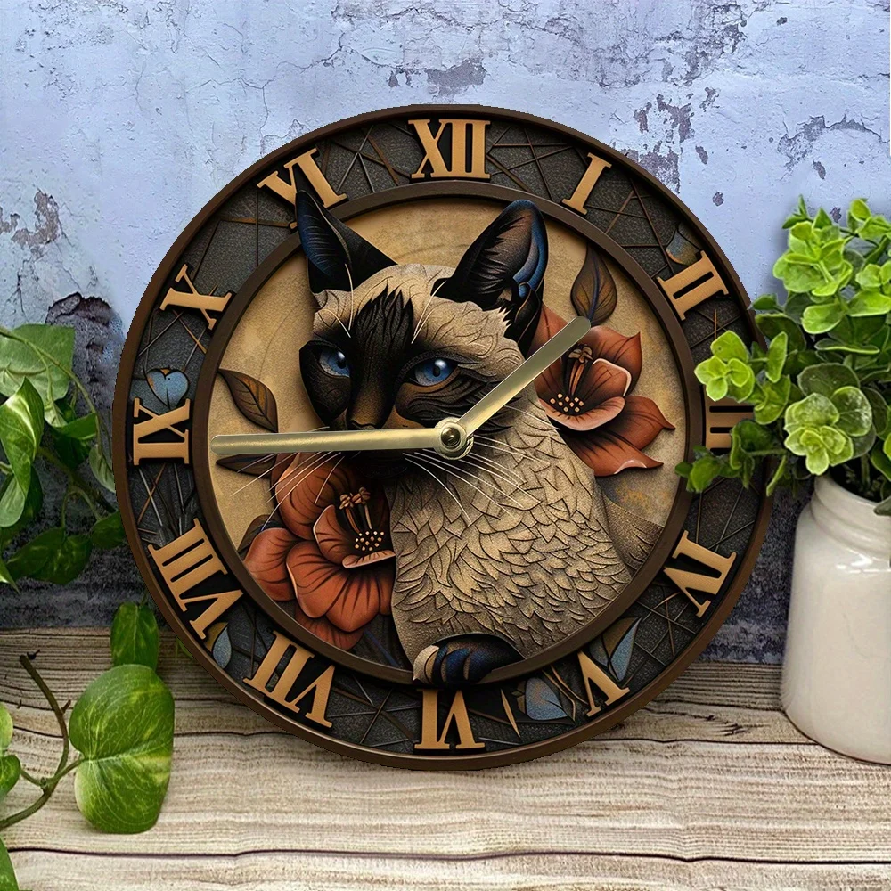 Siamese Cat Silent Wall Clock , DIY Assembly, High-Definition 2D Print, Home Decor, Gift for Cat Lovers Wall Clock Modern Design