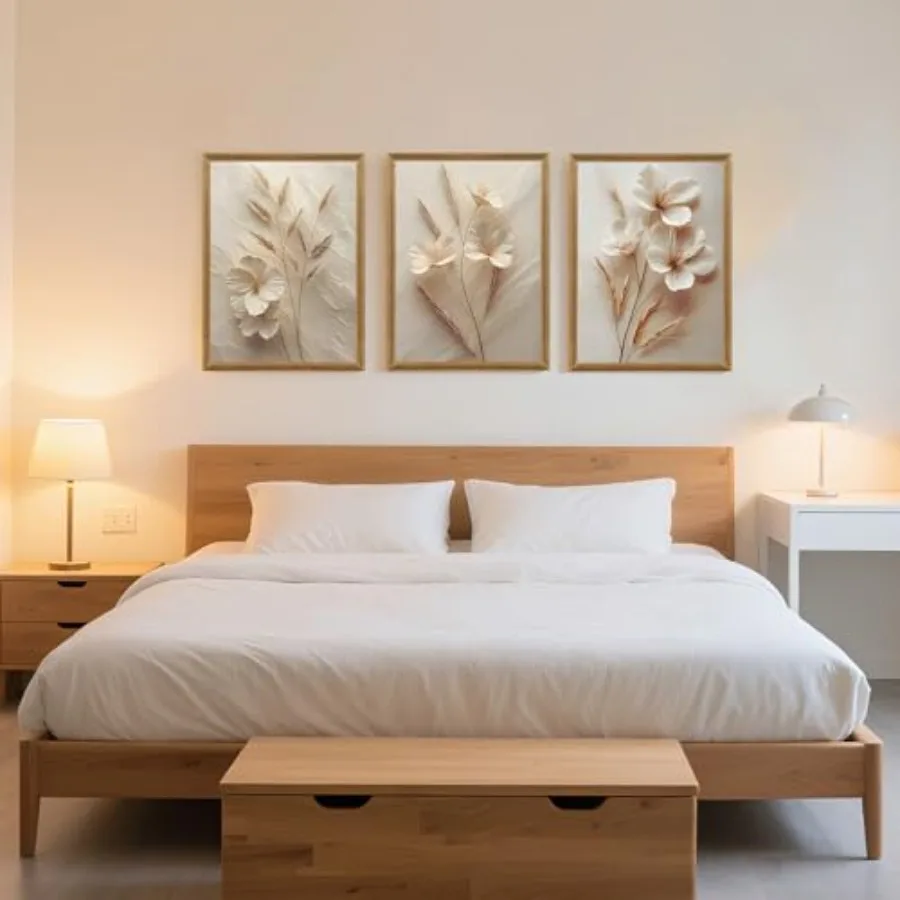 3Pcs Framed Neutral Beige Floral Canvas Wall Art Modern Simple Texture Plant Painting Wall Decor Vintage Flower Poster Prints f