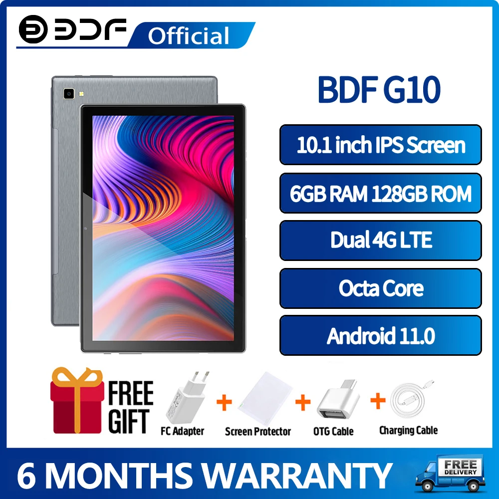 2023 Neues BDF-Tablet 6 GB RAM 128 GB ROM Android 11.0 Tab 10,1 Zoll Bildschirm Androids Dual 4G LTE SIM-Karte Online-Videokurs WiFi