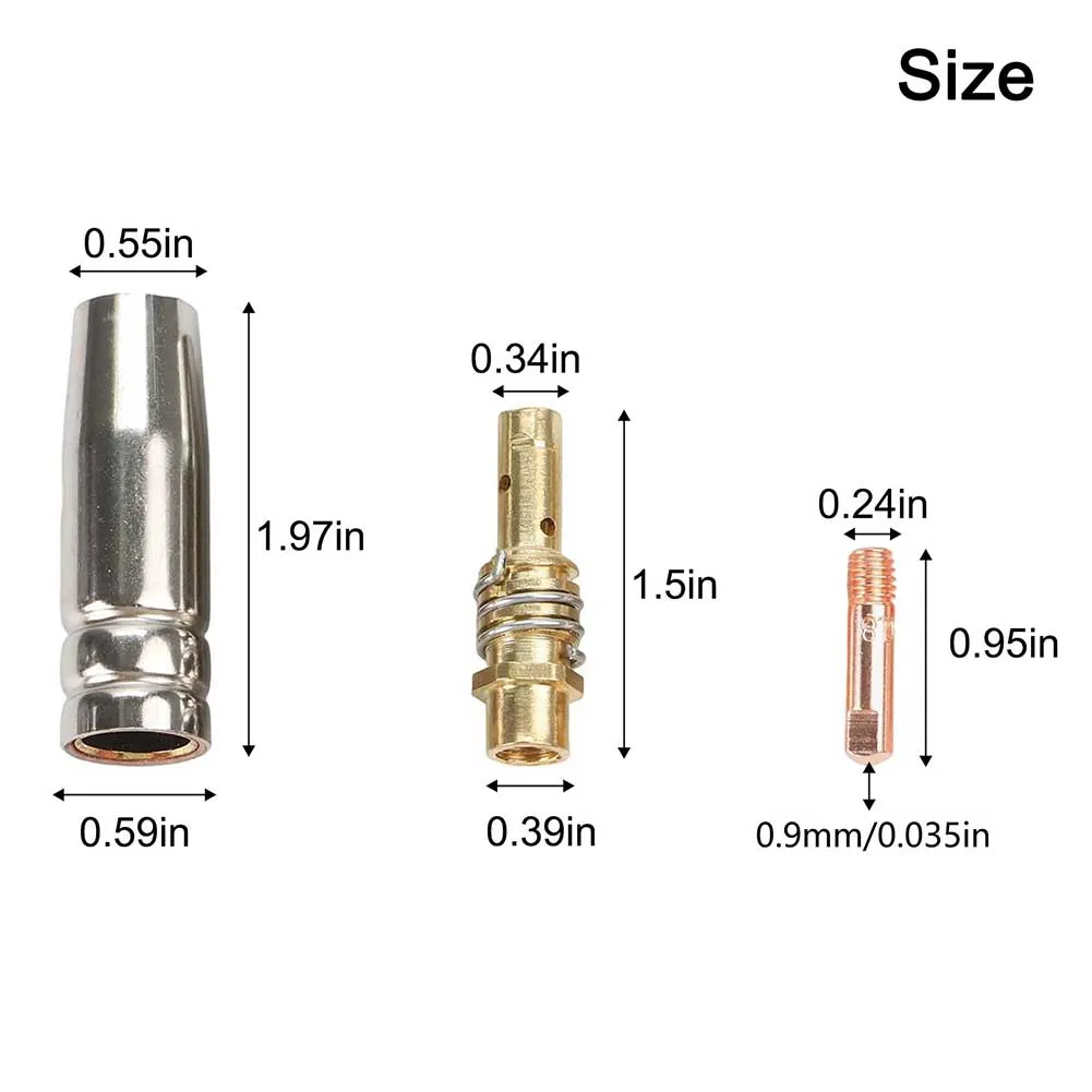 26PCS For MIG Welding Replacement Kit for 15AK Welding with 0.9mm Tips 3 Gas Nozzles 3 Diffusers for AK15 MB15 Systems