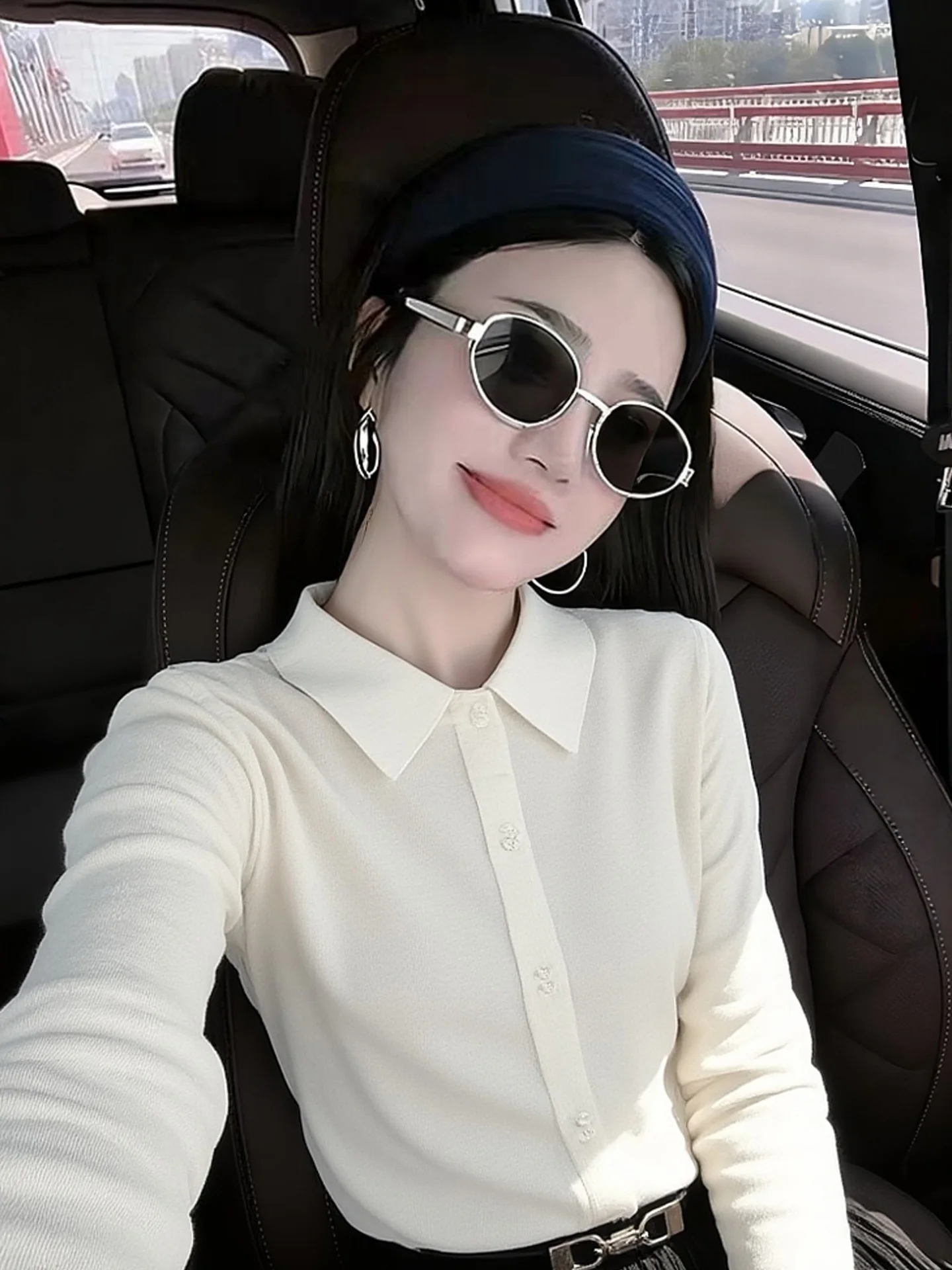 

Slim Fit Neck Knitwear Long Sleeve Base Shirt Women's Elegant Early Spring Color Inner Wear Casual Spring Cardigan