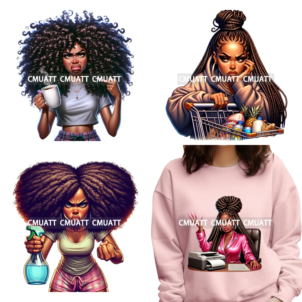 Attitude Moods Sassy Stank Face Африканский планировщик для девочек, моющиеся термопереносные наклейки DTF, готовые к нажатию для толстовок Attitude Moods Sassy Stank Face Африканский планировщик для девочек, моющиеся термопереносные наклейки DTF, готовые к нажатию для толстовок