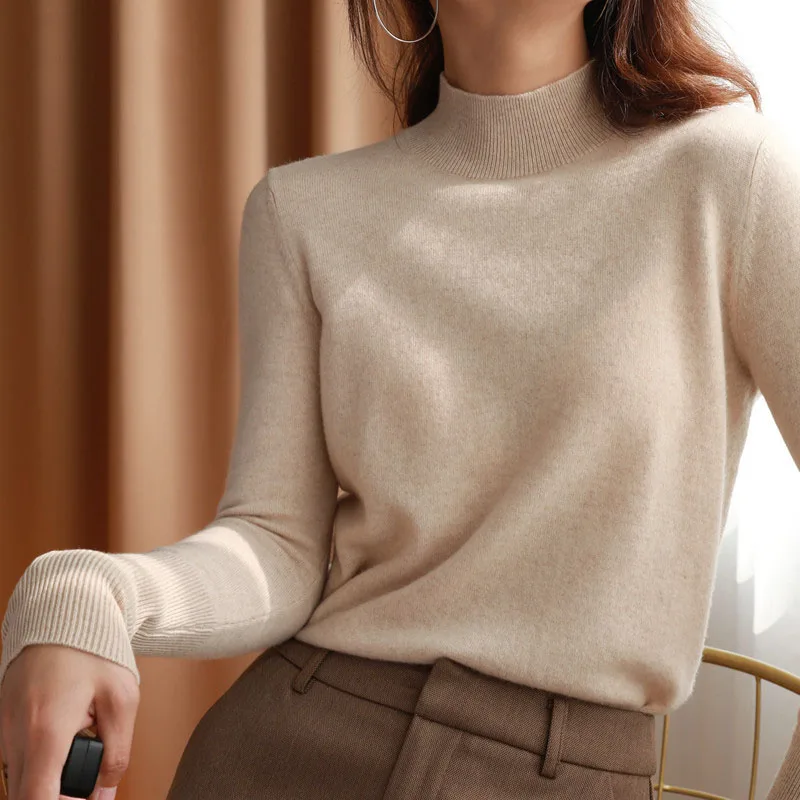 Basic Loose soft solid color turtleneck knitted Sweater Pullover Women Casual Long Sleeve chic bottom Sweater Female Jumpers top