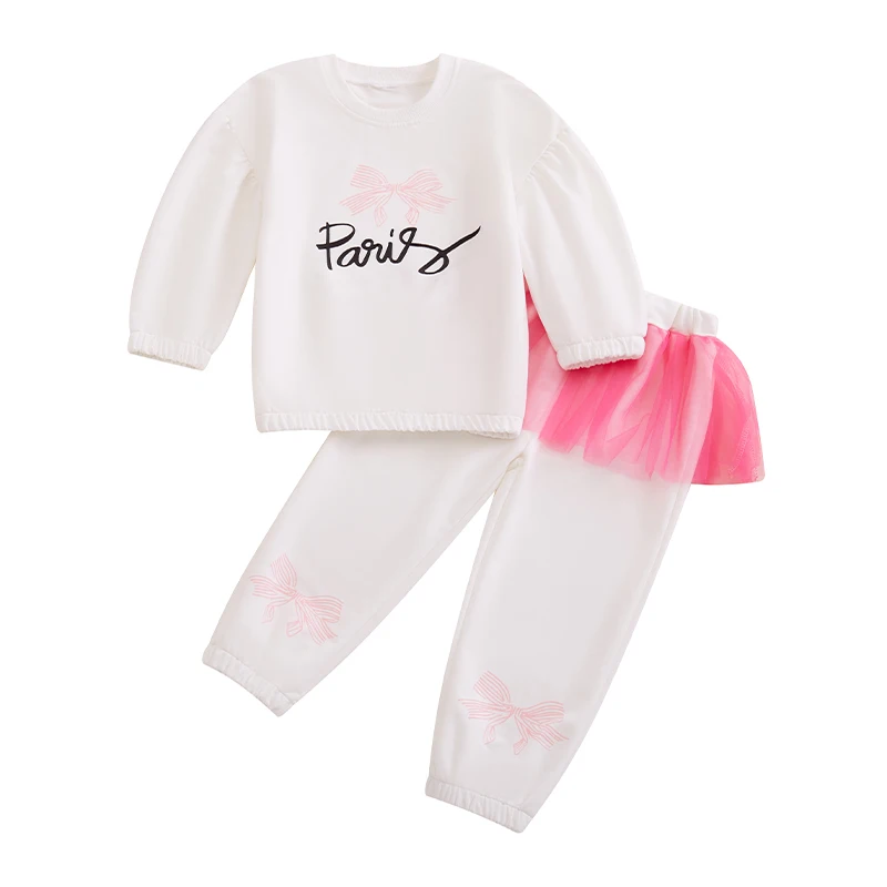 Ensemble de pantalons à manches longues pour filles, sweat-shirt avec taille élastique, pantalons de survêtement College de lettres, vêtements pour enfants