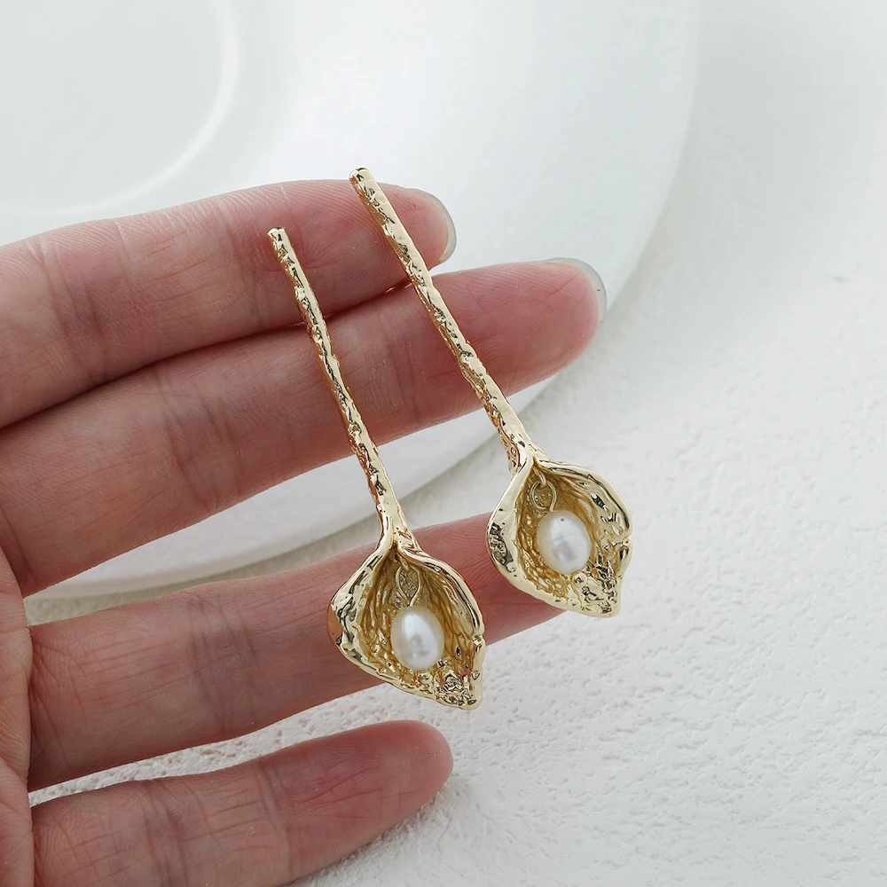 2 قطعة لذيذ الزهور الطويلة الأذن ترصيع أقراط لصنع المجوهرات النتائج DIY بها بنفسك النحاس 14 كيلو مطلية بالذهب 55*16 مللي متر اكسسوارات #2