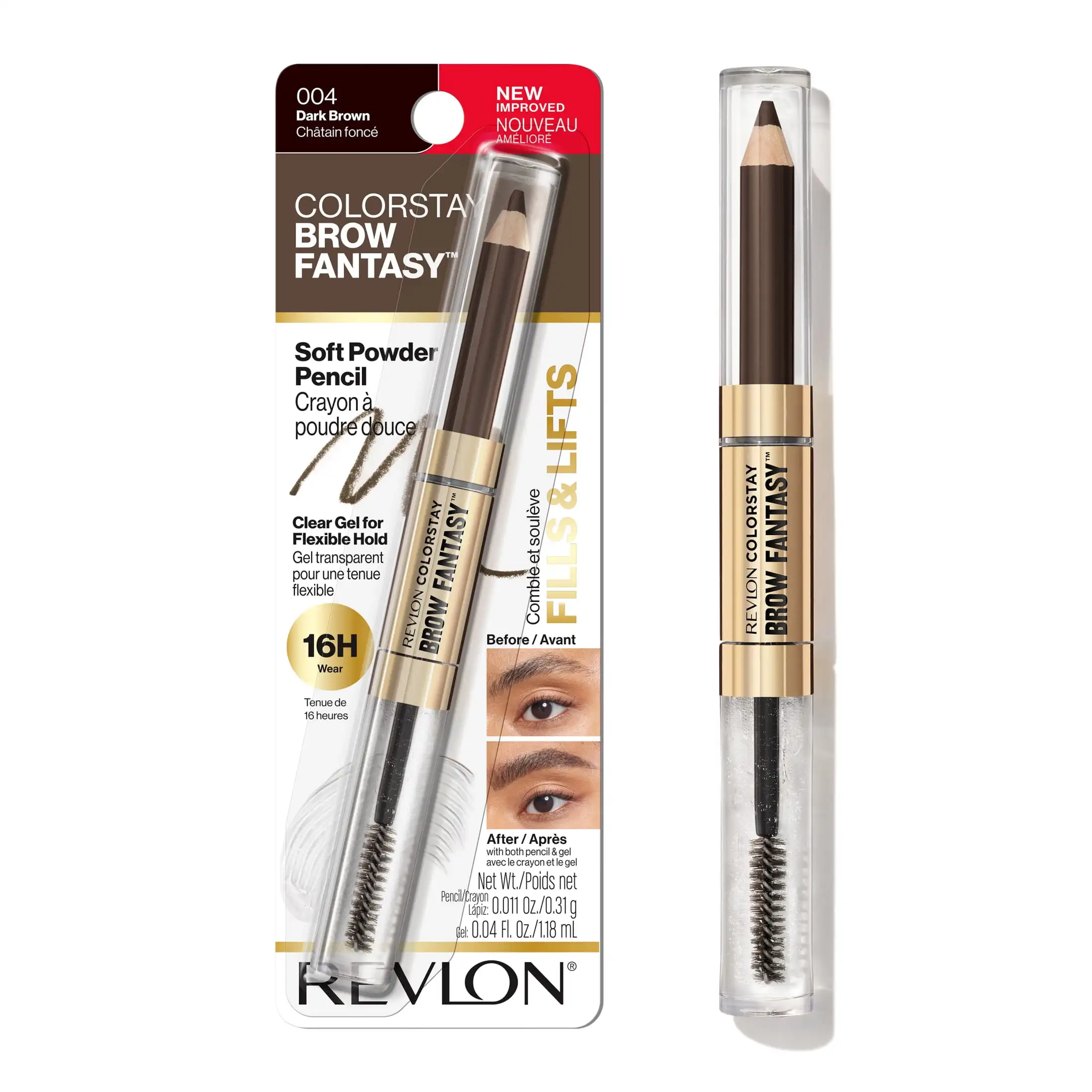 (4 pack) Eyebrow Pencil with Clear Shaping Gel, Dark Brown