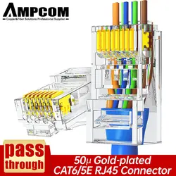 AMPCOM RJ45 Connector Pass Through CAT6 CAT5E Modular Plug Network Ends UTP 3U 50u Gold Plated 8P8C Crimp End for Ethernet Cable