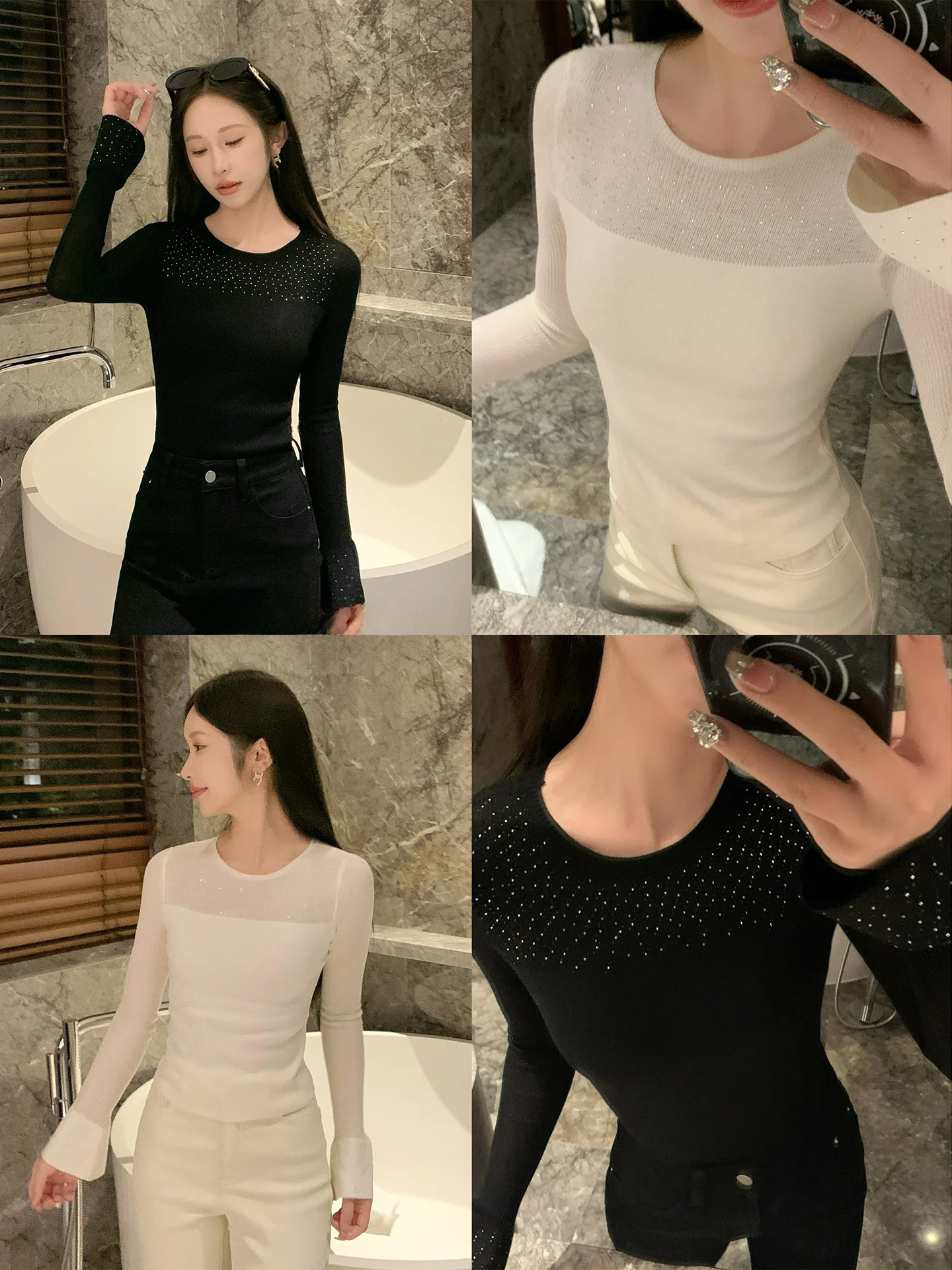 

Women's Wool Knitted Base irt Slim Fit Inner Wear Casual Sle round Ne Long Sve ort Length Polyester Blend Knitwear
