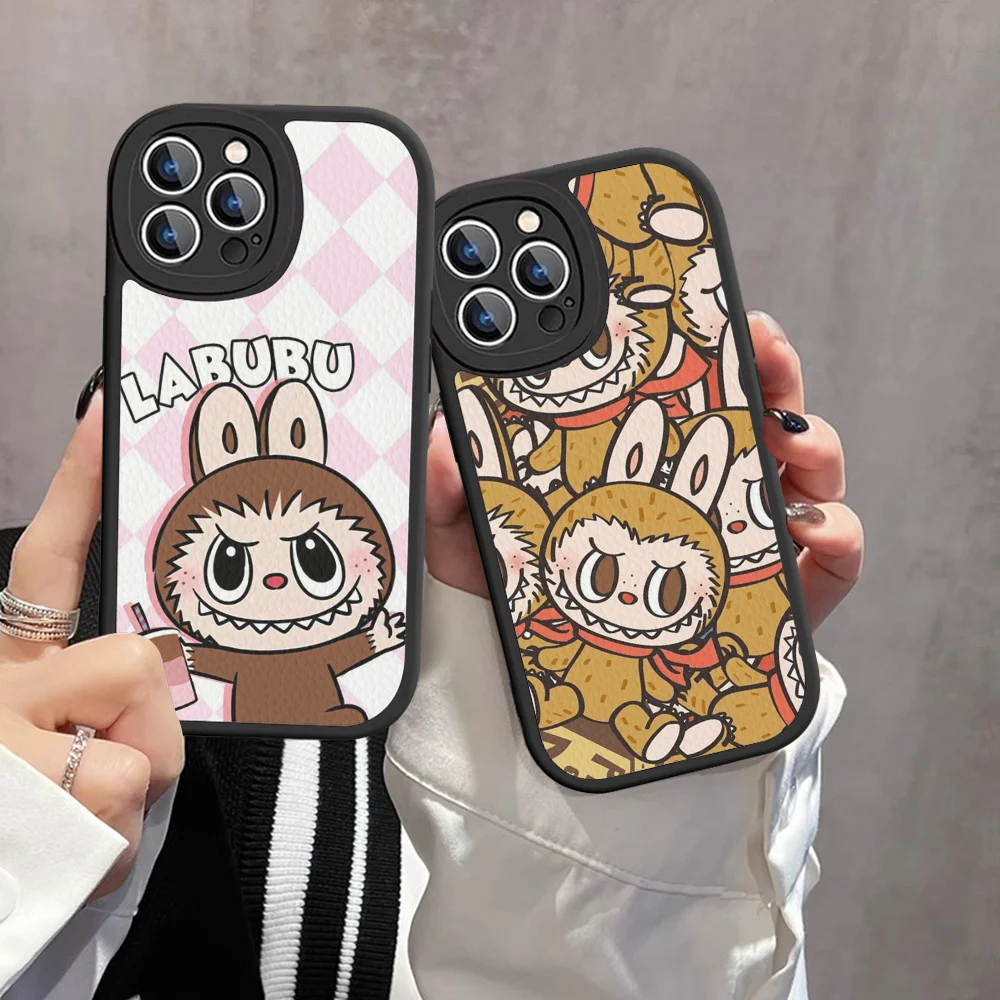 

New Kawaii Cute Labubu Phone Case Hard Leather For IPhone 16 15 14 13 12 Mini 11 14 Pro Max Xs X Xr 7 8 Plus Fundas