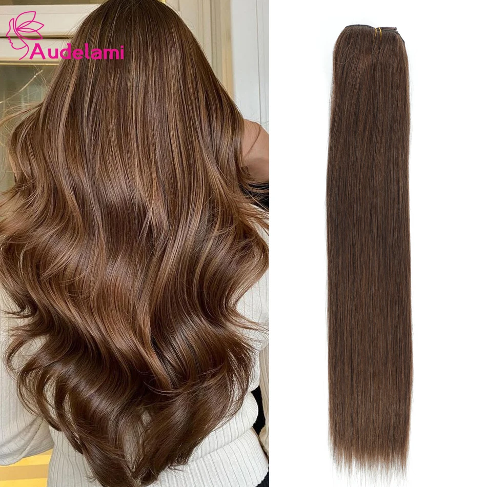 Audelami-extensiones de cabello humano con Clip, conjunto de 3 piezas, cabello Remy brasileño liso Natural, 100% cabello humano Real de 14-28 pulgadas