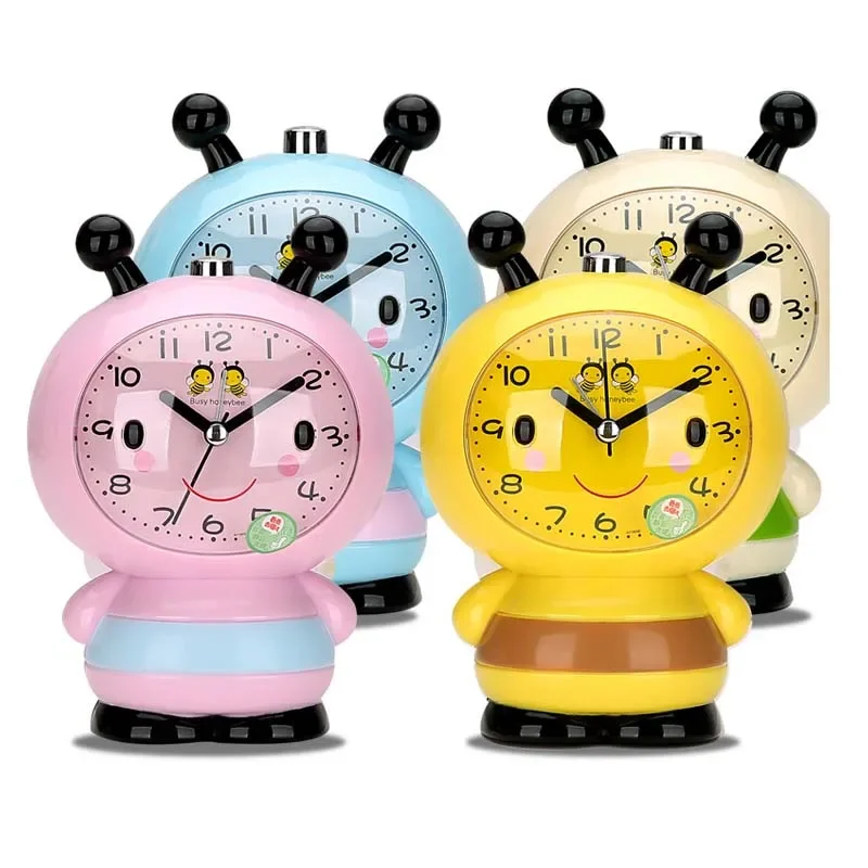 Cartoon Bee Mute Digital Wake Up Table Clock Cute Totoro Ring Bell Metal Bedroom Quartz Alarm Clock With Night Light