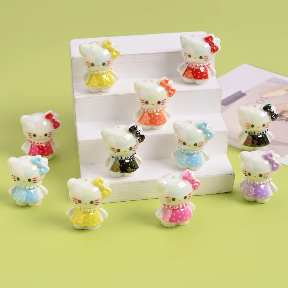 

10Pcs 3D Sanrio Resin Bead 8colors Floral Skirt Hello Kitty Bead For Baby Toy Chew Teething DIY Pacifier Clips Chain