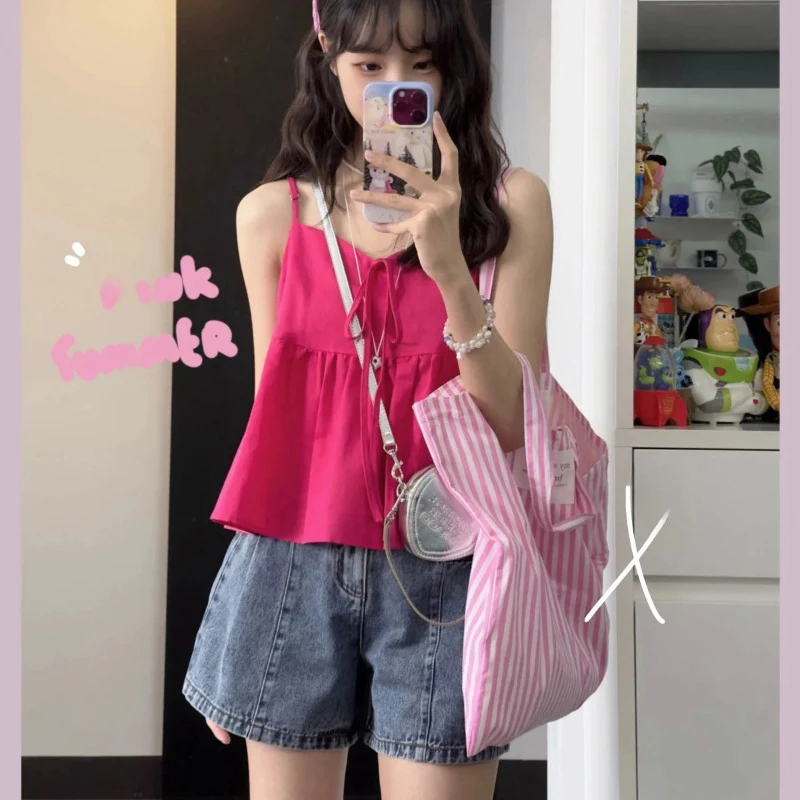 Französisch Bluse Süße Kleine Cami Frauen Sommer Neue Lose Abnehmen Beiläufige Kurze Pure Desire Ärmelloses Top Oberbekleidung 2025