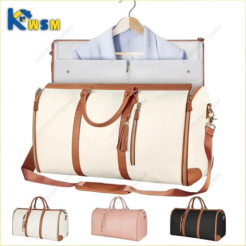 Lucshy Travel Bag PU Leather Travel Garment Bag Large Capacity Foldable Storage Bag Fashion Outdoor Sports Waterproof Handbag