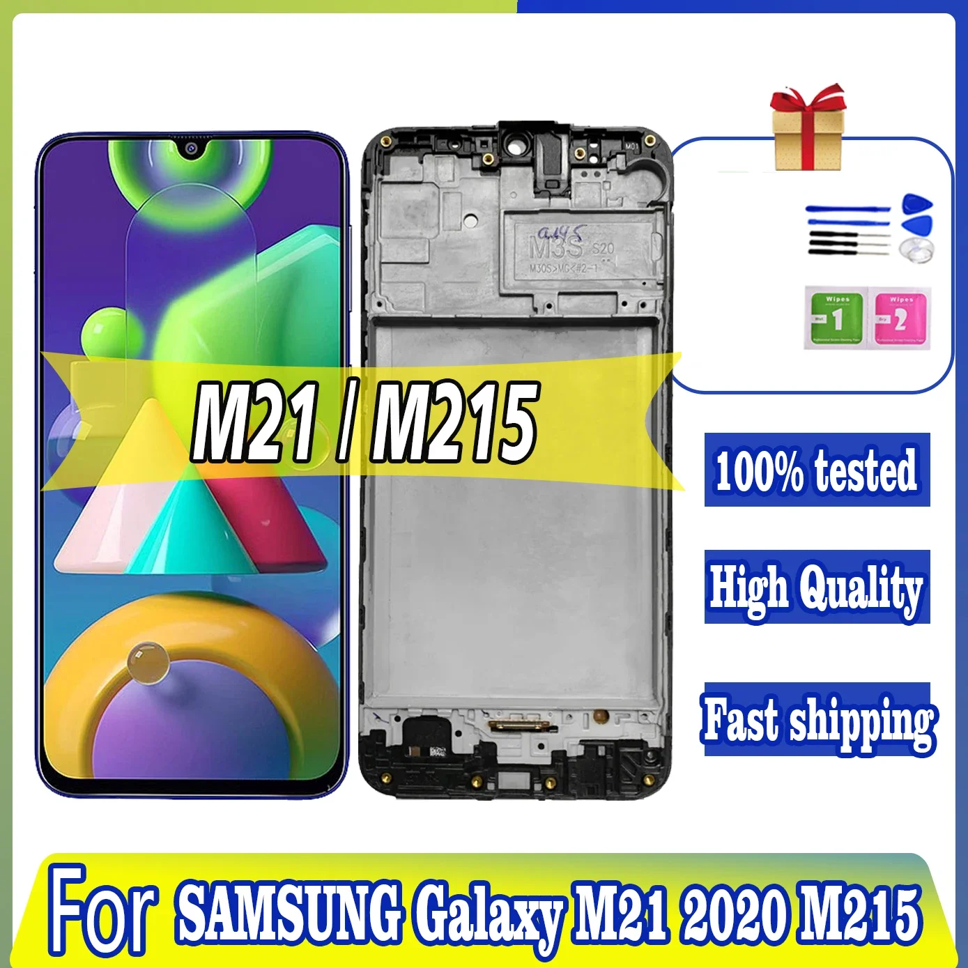 Super AMOLED LCD For SAMSUNG Galaxy M21 2020 M215 LCD SM-M215F/DS Display LCD Sensor Digitizer Assembly Screen Touch With Frame